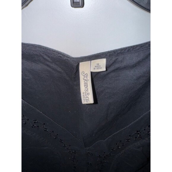 St.John's Bay top plus size 1X peasant boho short sleeve black button up - Picture 4 of 7